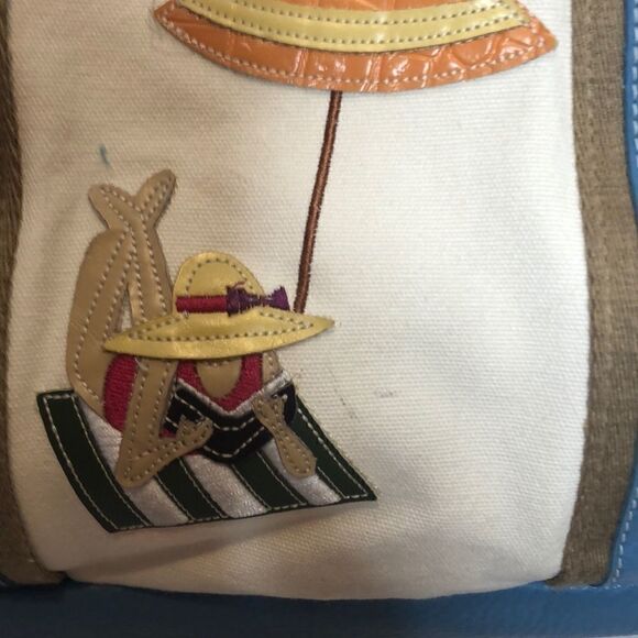 Beach tote bag. 100% cotton with vinyl trim. - Picture 3 of 8